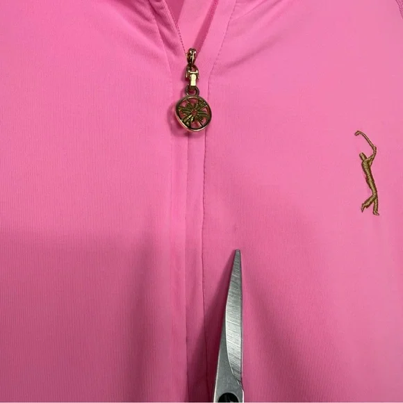 Lilly Pulitzer Pink Luxletic Marion Half-Zip Sunguard Mesh PGA Embroidery Large - Picture 4 of 8